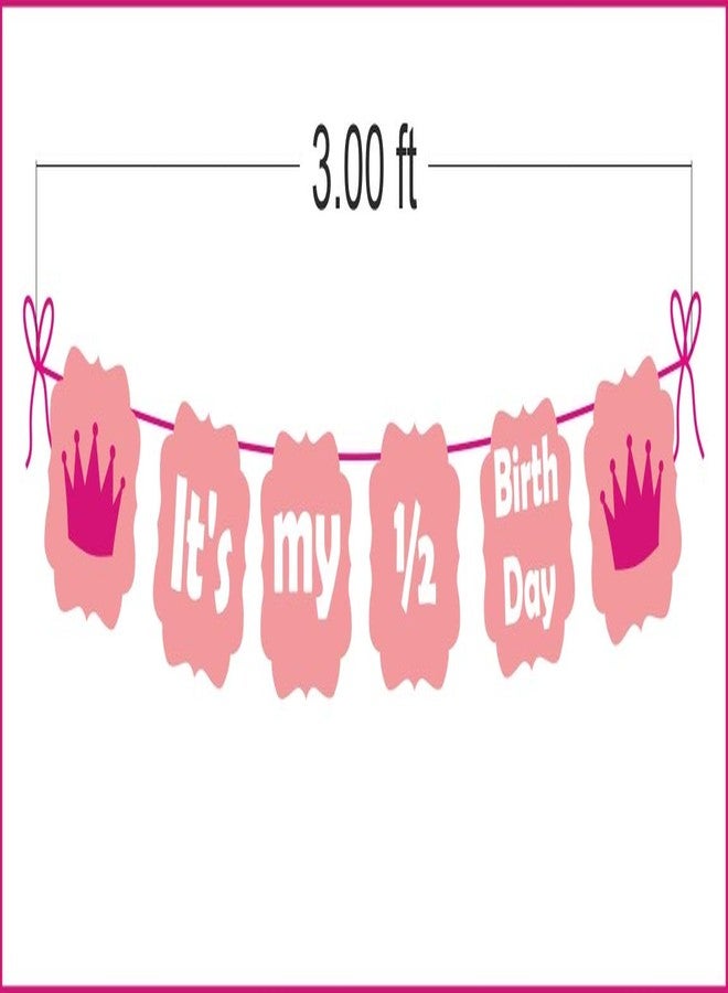 Untumble Half Birthday Decoration for Baby Girl | Pink Decoration Items With Its My 1/2 Birthday Banner, Pink Paperfan Set & Balloons | Pack of 47 - Image 4